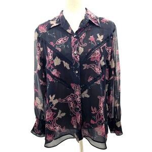 Vintage edward Womens‎ Silk Blend Floral Print Button Up Shirt Blouse Top XL